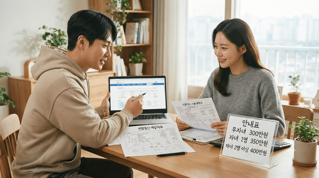 2026 신용카드 소득공제 한도｜자녀 1명 350만원·2명 400만원
