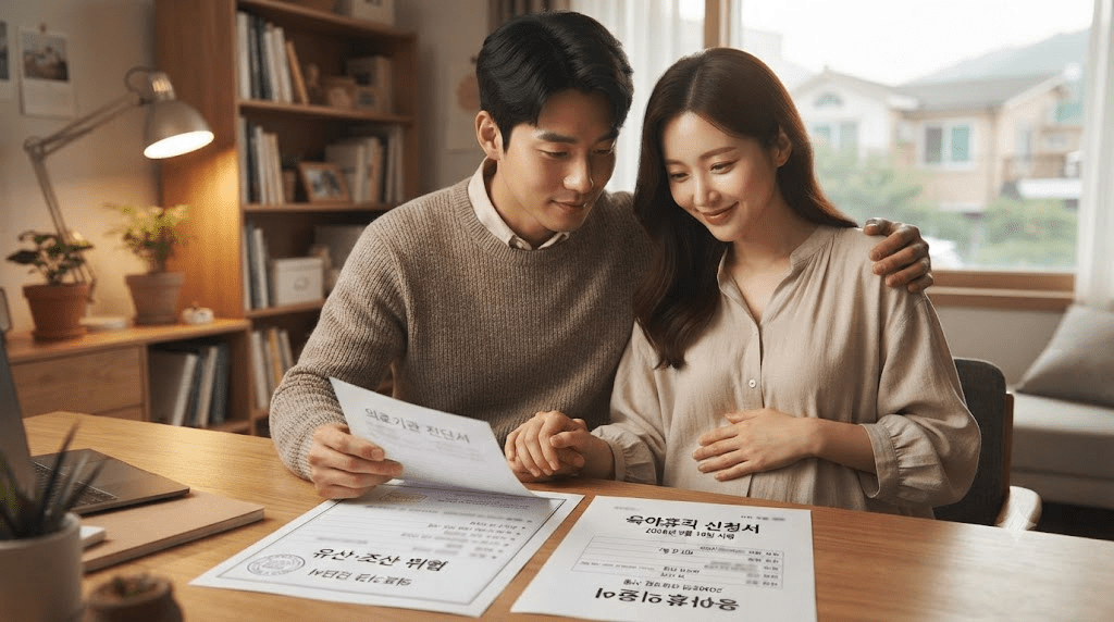 탁자에 펼친 서류를 함께 확인하는 두 사람