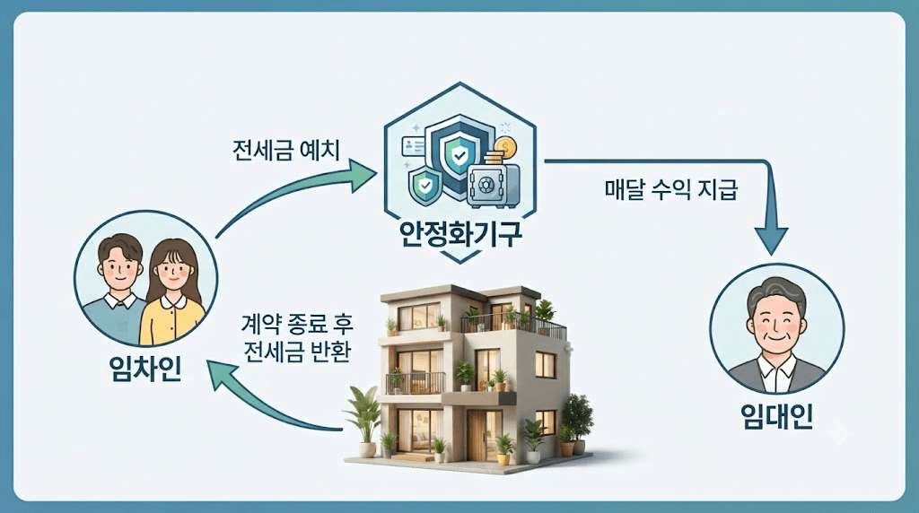 임차인, 은행과 임대인 사이의 대출 절차를 나타낸 흐름도