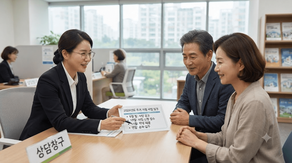 상담사와 신청 서류를 확인하는 부부