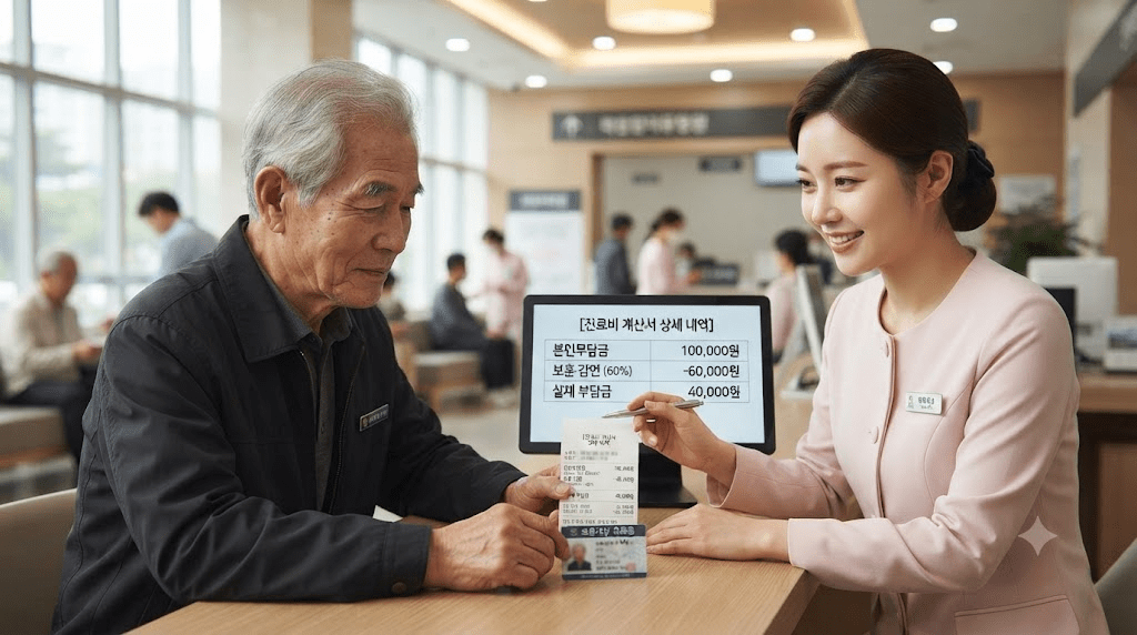 상담사와 안내 자료를 확인하는 어르신