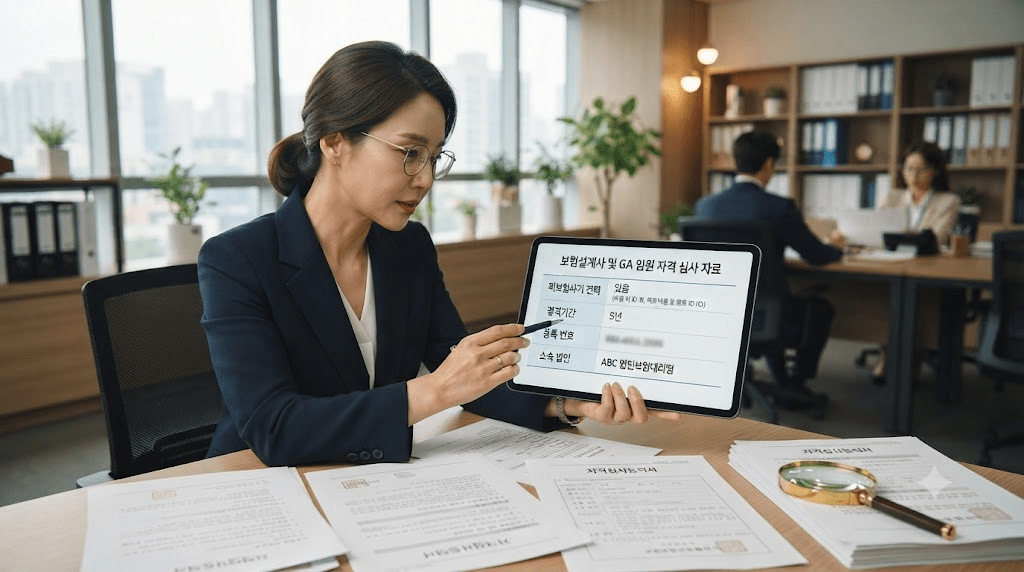 책상에 펼친 서류를 검토하는 여성