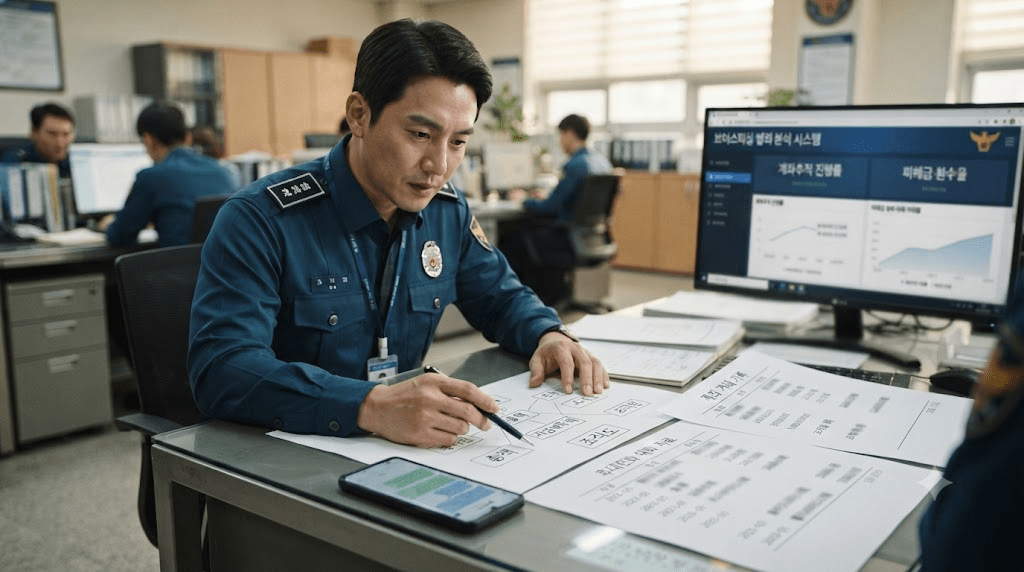 경찰관이 신청 서류를 확인하는 모습