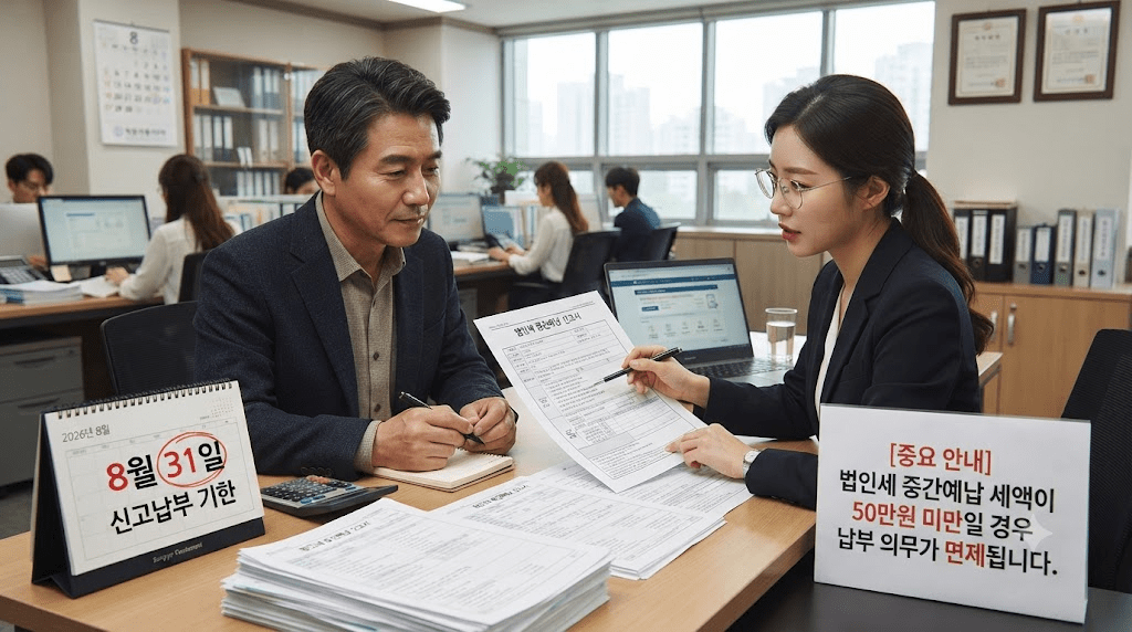 2026 법인세 중간예납 신고｜8월 31일·중소기업 50만원 미만 면제