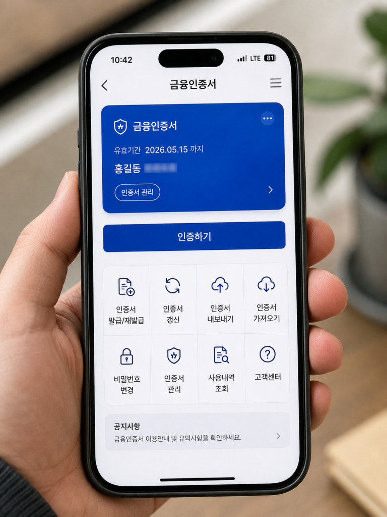 휴대전화 공동인증서 화면 예시