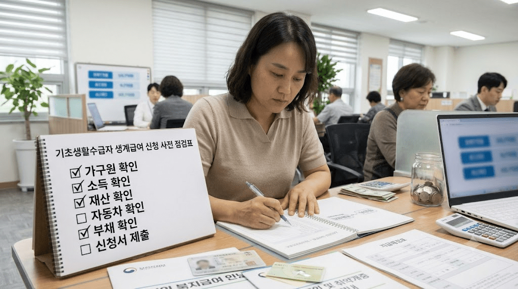 책상에 펼친 서류를 검토하는 여성