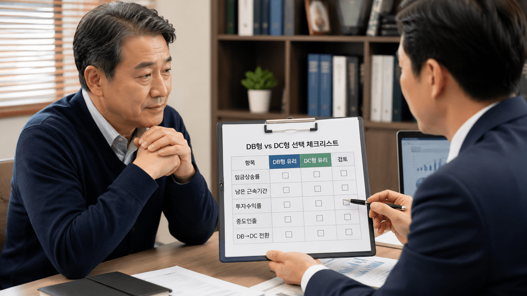 상담 창구에서 서류를 함께 검토하는 두 사람