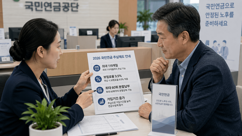 상담 창구에서 서류를 함께 검토하는 두 사람