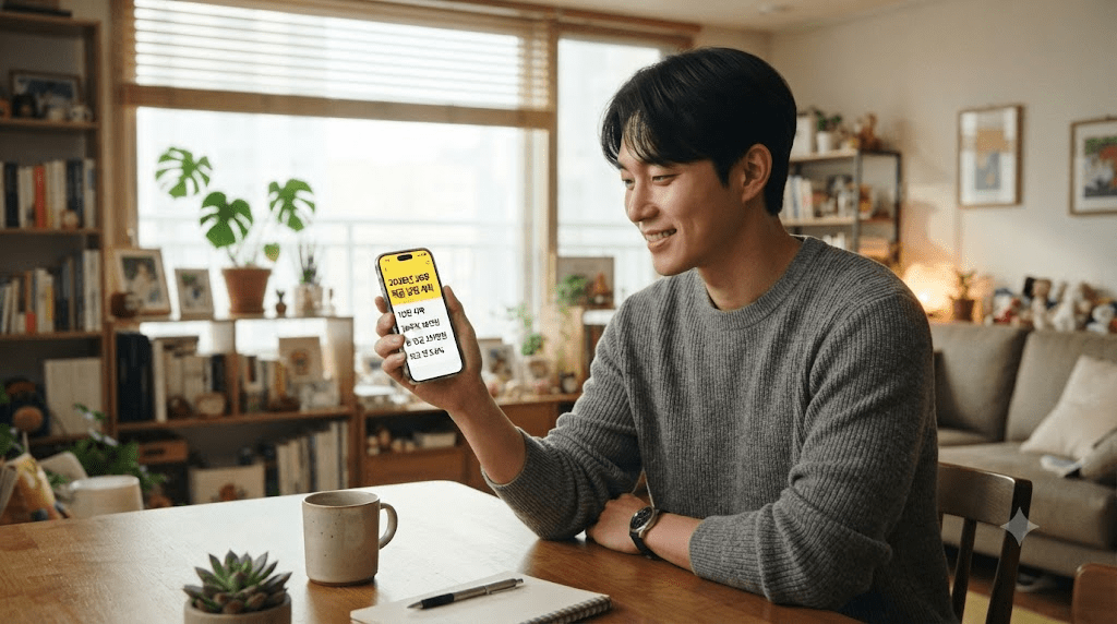 휴대전화 화면을 확인하는 남성