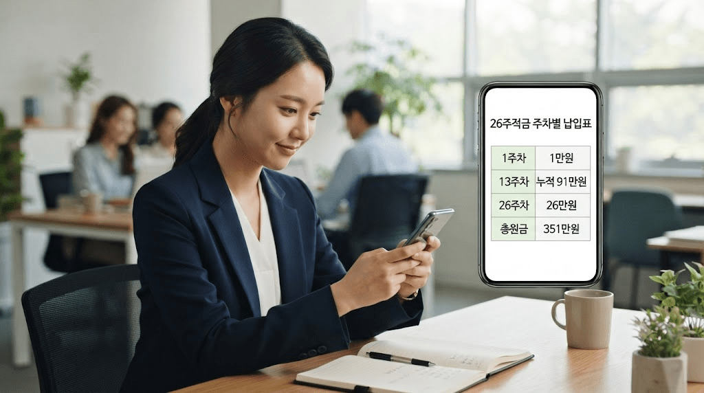 휴대전화 화면을 확인하는 여성