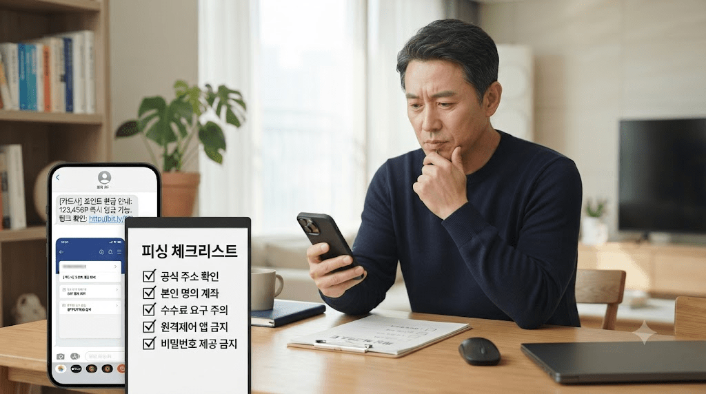 휴대전화 화면을 확인하는 남성
