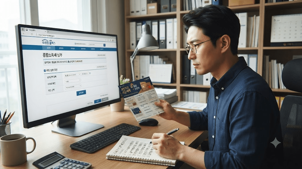 노트북 또는 컴퓨터 화면과 서류를 확인하는 남성