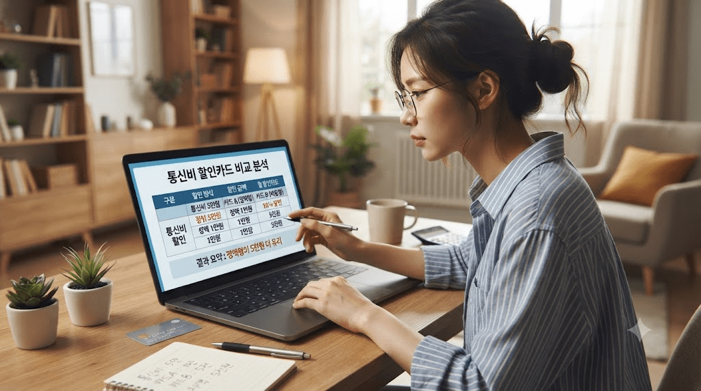 노트북 화면과 서류를 확인하는 여성