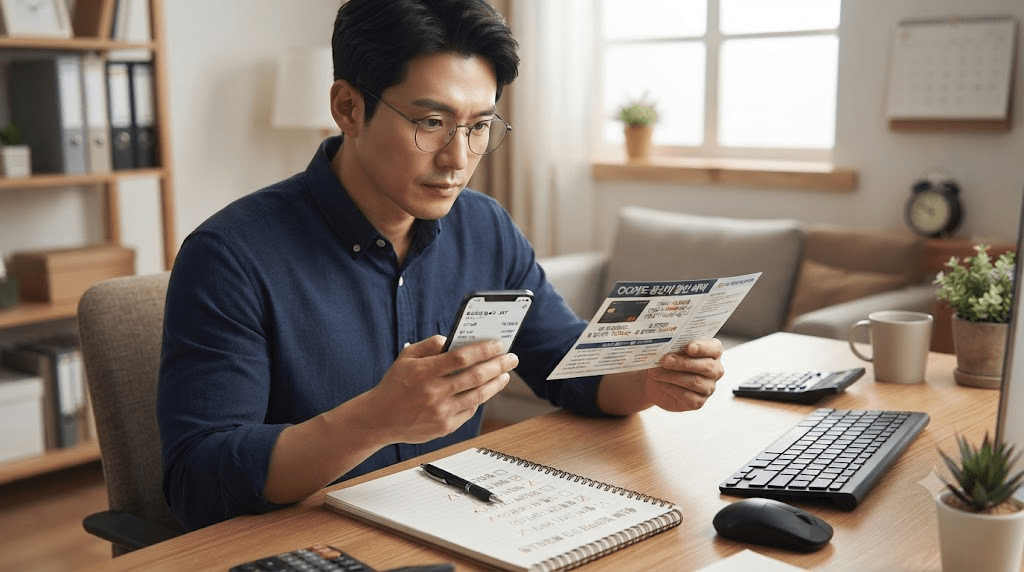 휴대전화 화면을 확인하는 남성
