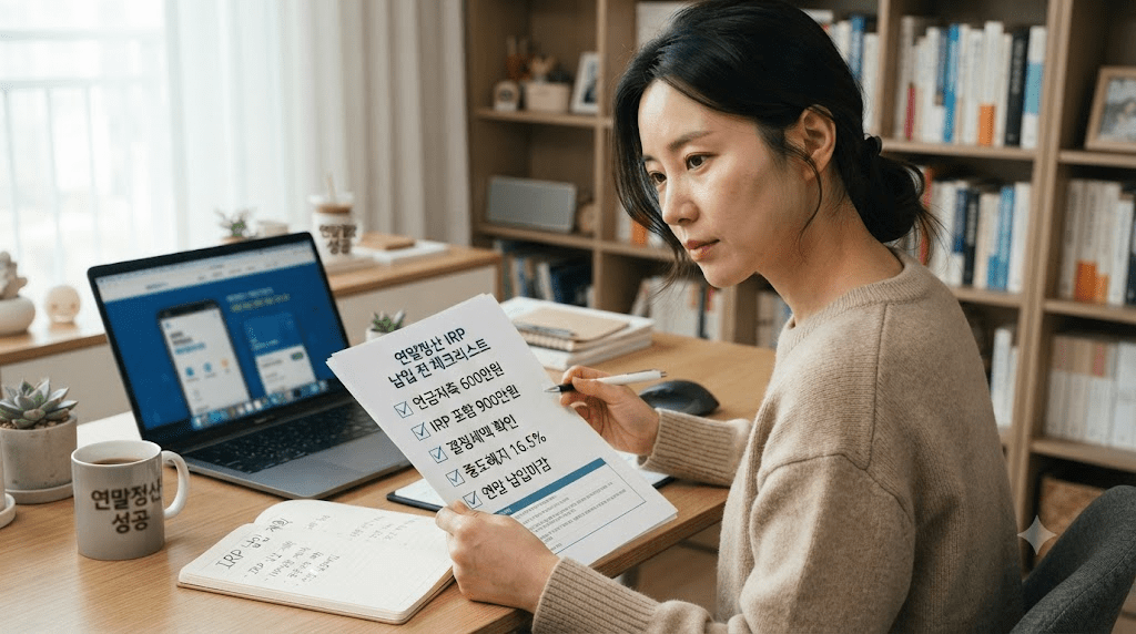 책상에 펼친 서류를 검토하는 여성
