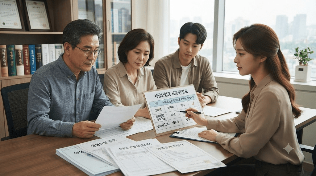 회의 자리에서 자료를 검토하는 사람들