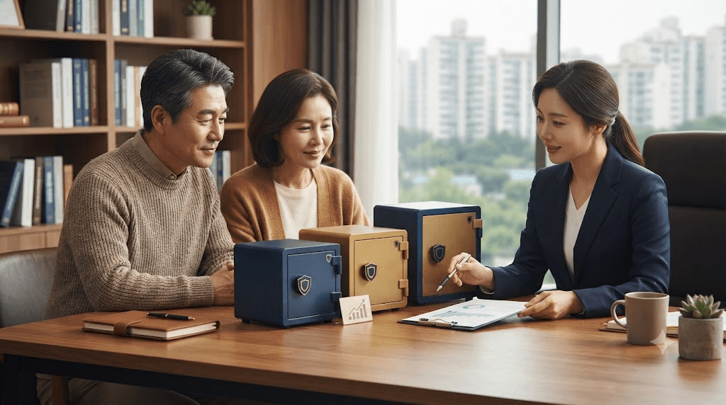 상담사와 신청 서류를 확인하는 부부