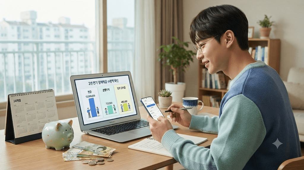 휴대전화 화면을 확인하는 남성