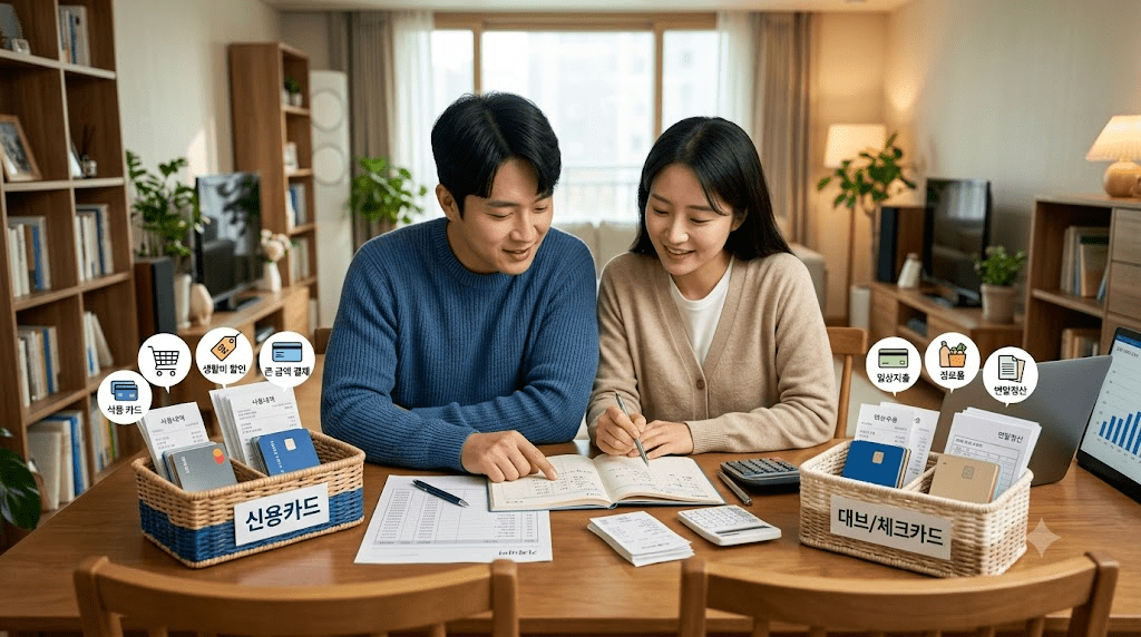 탁자에 펼친 서류를 함께 확인하는 두 사람