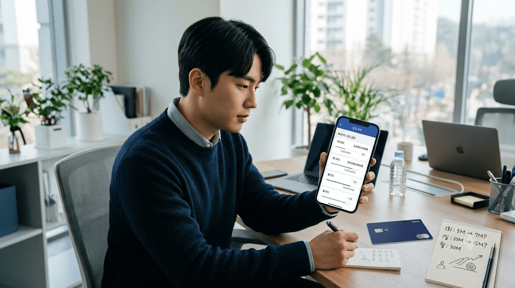 휴대전화 화면을 확인하는 남성