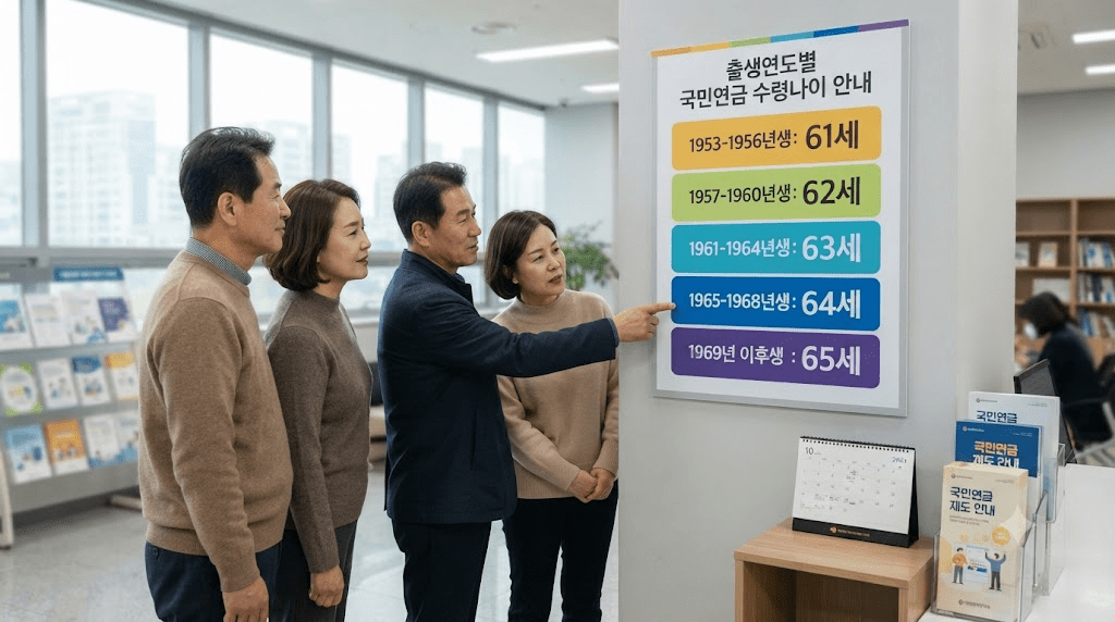 교육장에서 안내 자료를 함께 확인하는 사람들