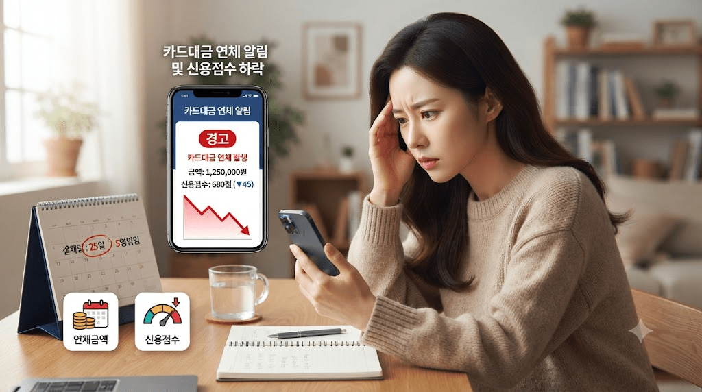 휴대전화 화면을 보며 머리를 짚는 여성