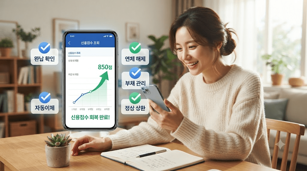 휴대전화 화면을 확인하는 여성