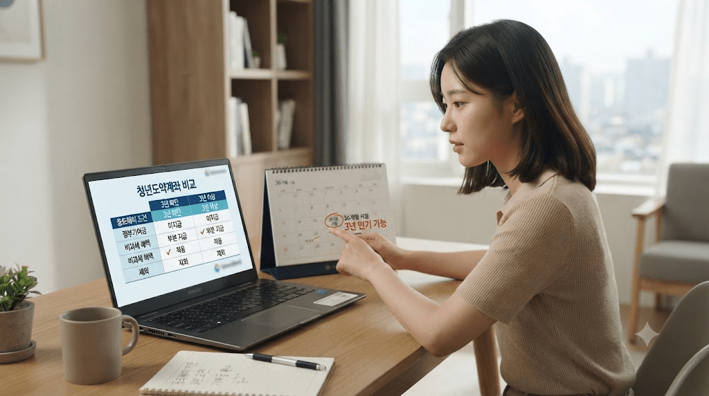 노트북 화면과 서류를 확인하는 여성
