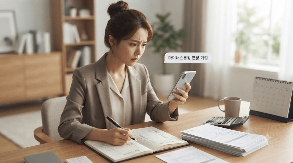 책상에 펼친 서류를 검토하는 여성