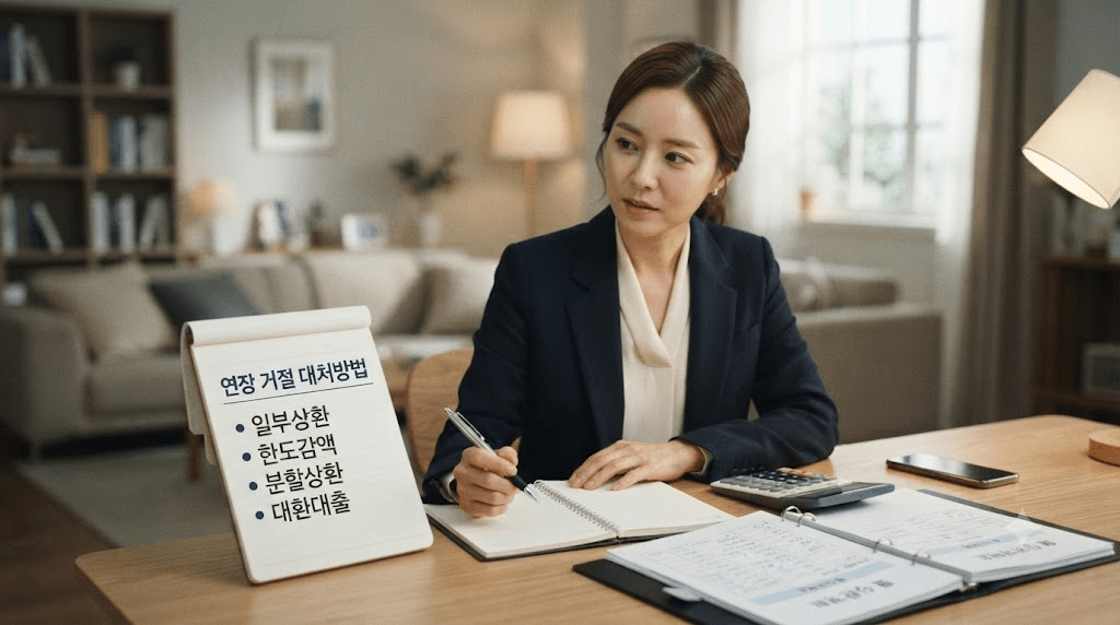 책상에 펼친 서류를 검토하는 여성