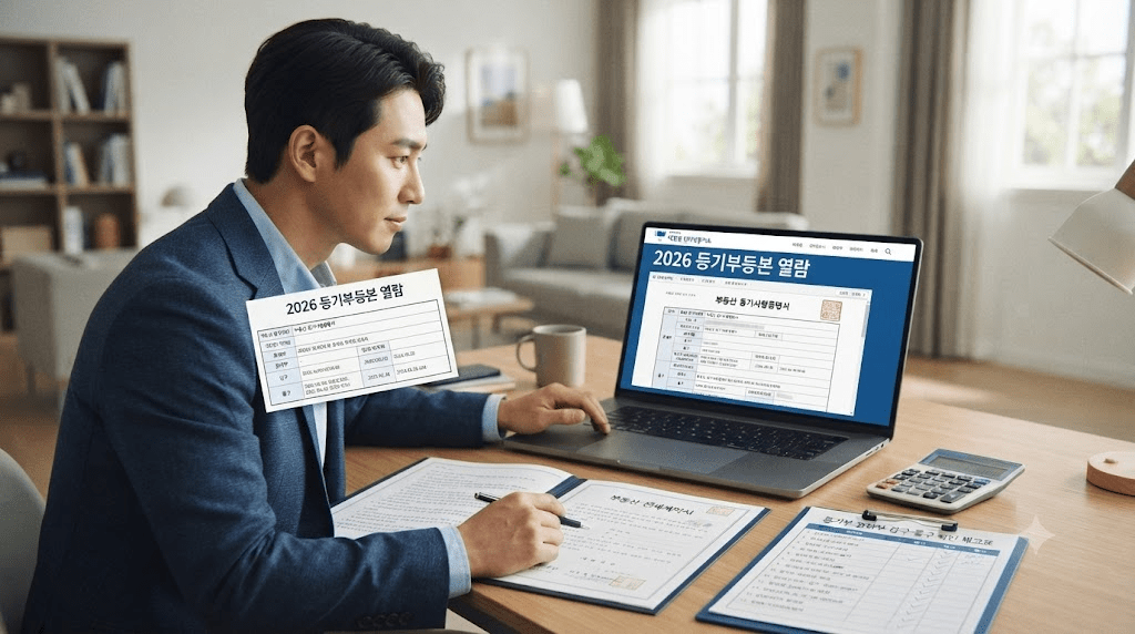 노트북 또는 컴퓨터 화면과 서류를 확인하는 남성