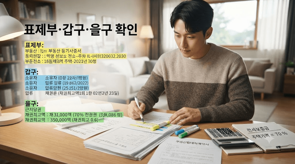 책상에 펼친 서류를 검토하는 남성