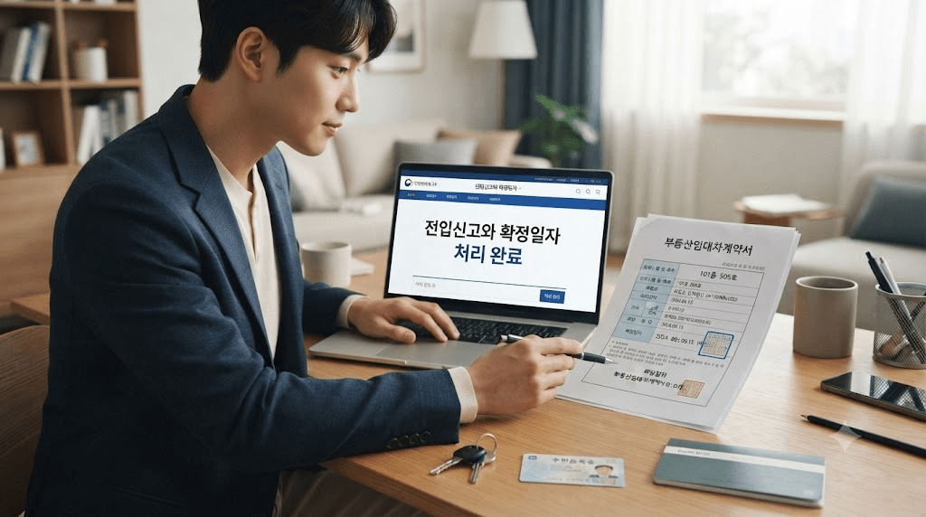 노트북 또는 컴퓨터 화면과 서류를 확인하는 남성