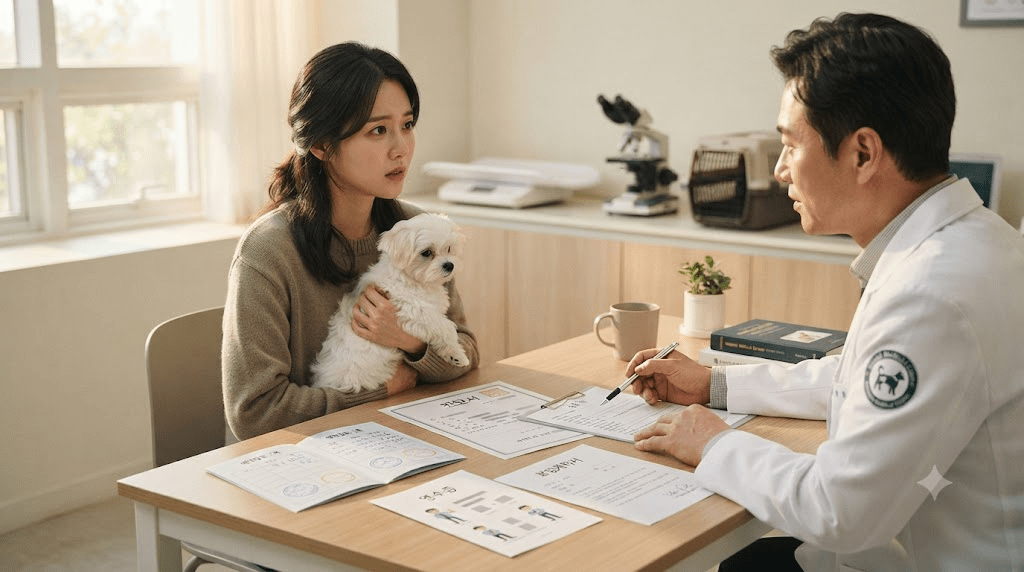 상자를 두고 상담하는 두 사람
