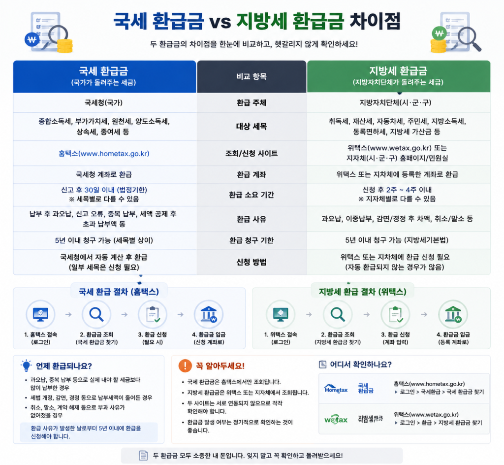 국세 및 지방세 환급금 조회 비교 인포그래픽