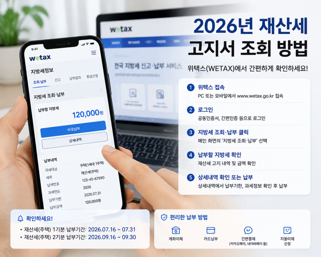 휴대전화 재산세 고지서 조회 화면 예시