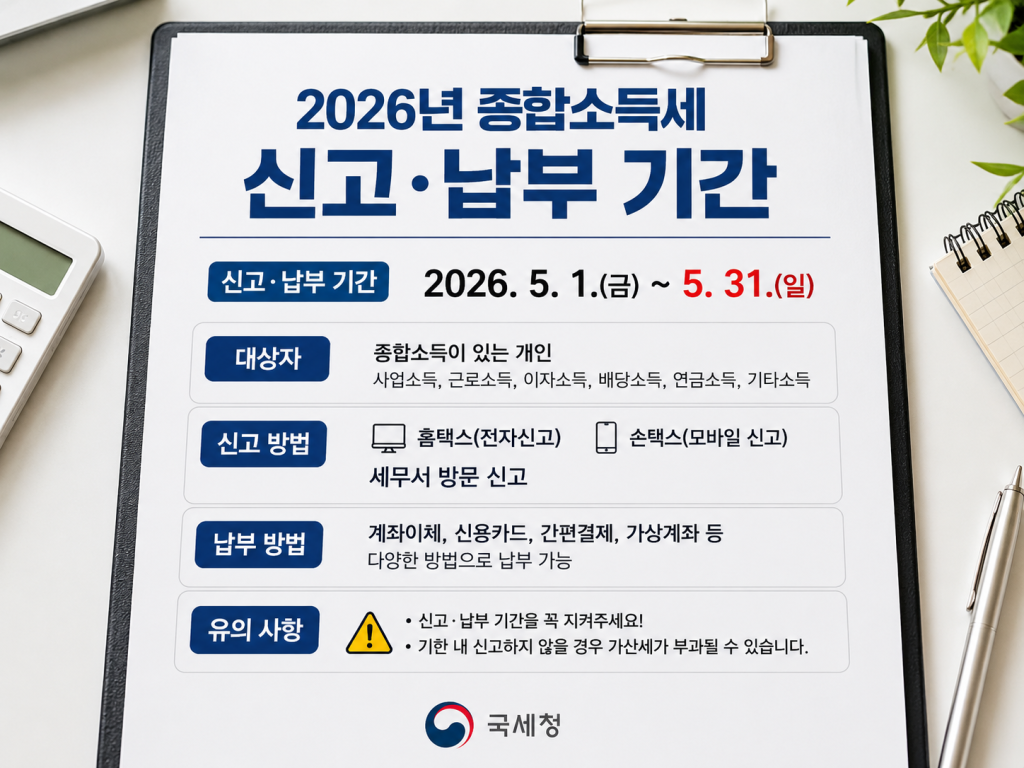 종합소득세 신고 및 납부 기간 안내