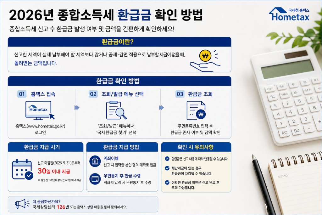 종합소득세 환급금 확인 방법 인포그래픽