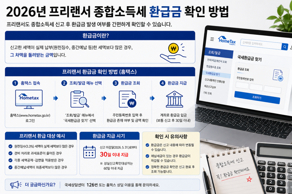 프리랜서 종합소득세 환급 확인 인포그래픽