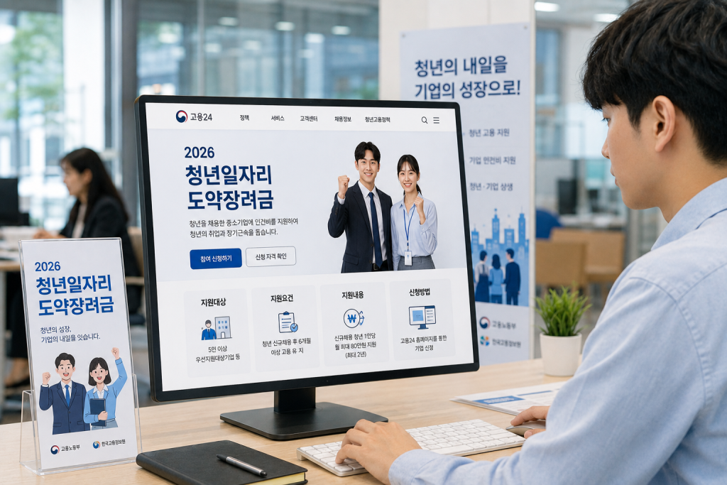 청년 일자리 도약장려금 화면을 확인하는 남성