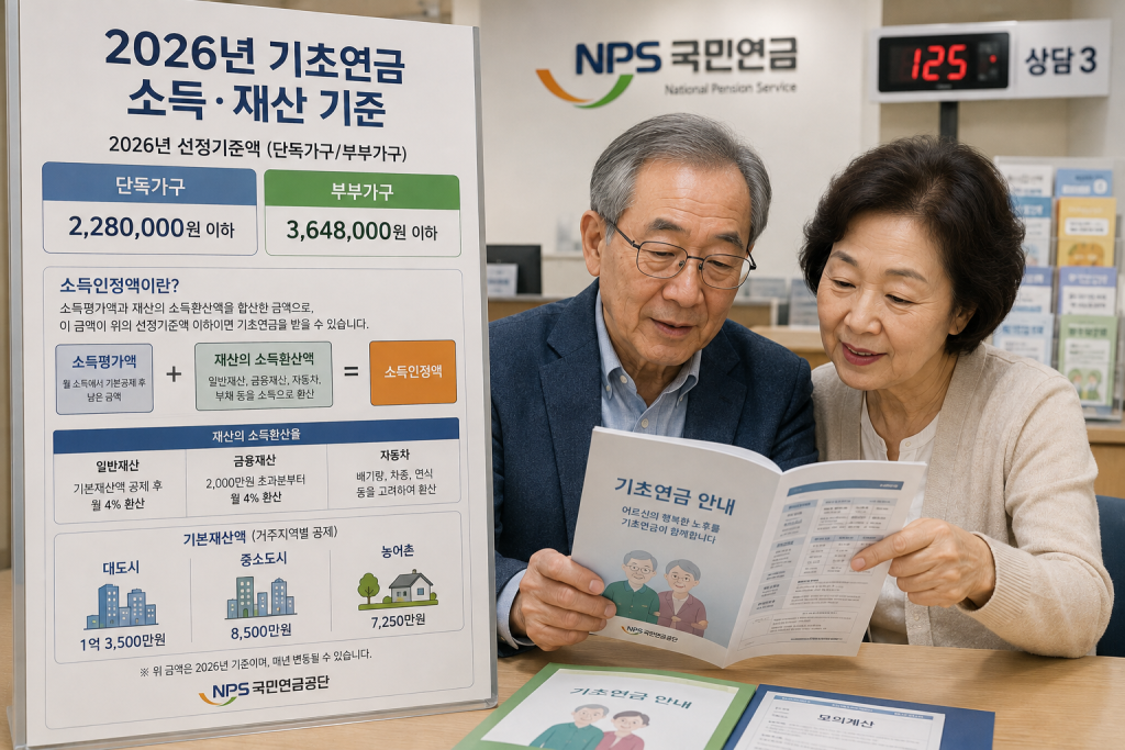 기초연금 수급 자격 자료를 확인하는 노부부