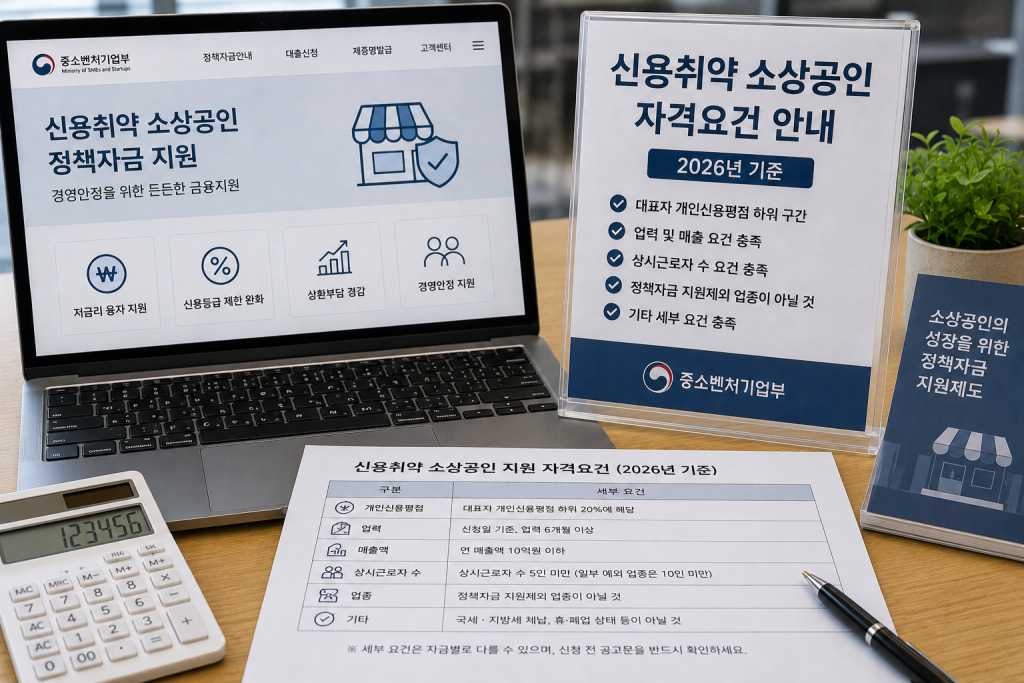 신용취약 소상공인 자격요건 안내 화면