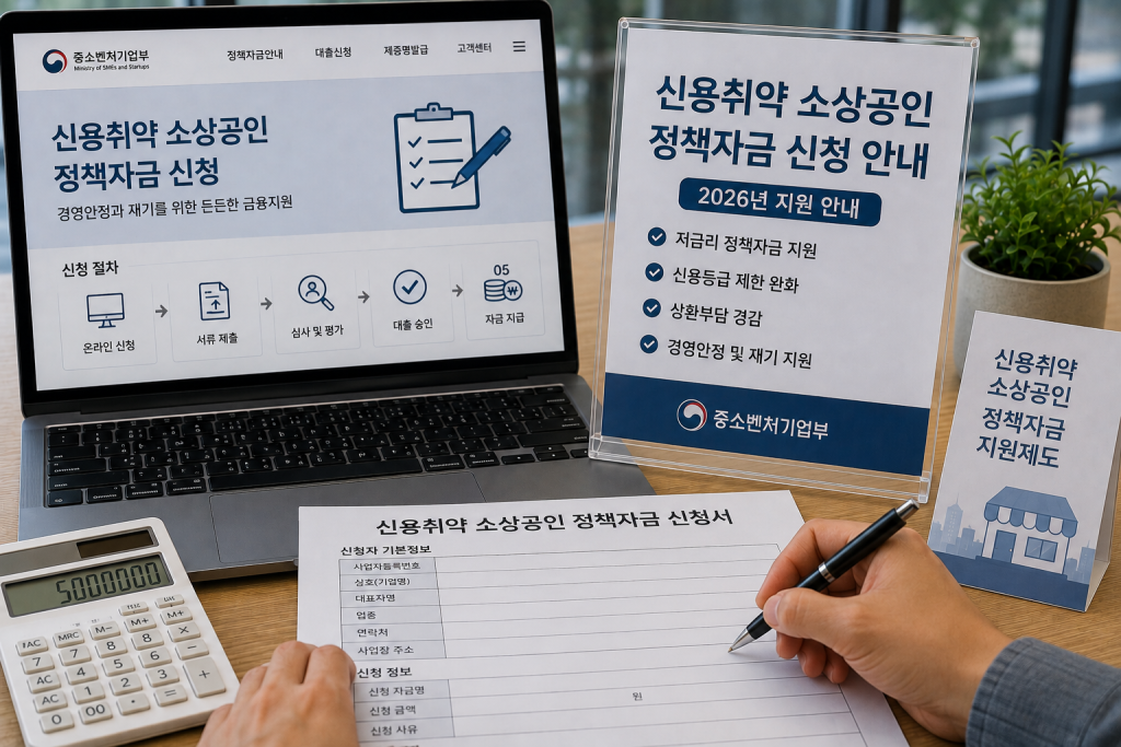 신용취약 소상공인 신청 서류를 작성하는 손