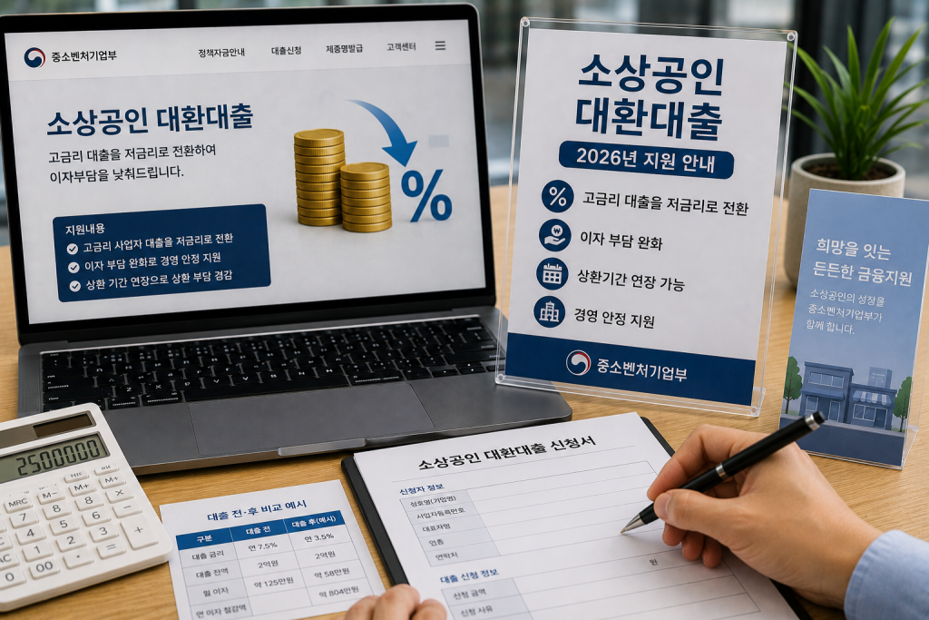 소상공인 대환대출 서류를 작성하는 손