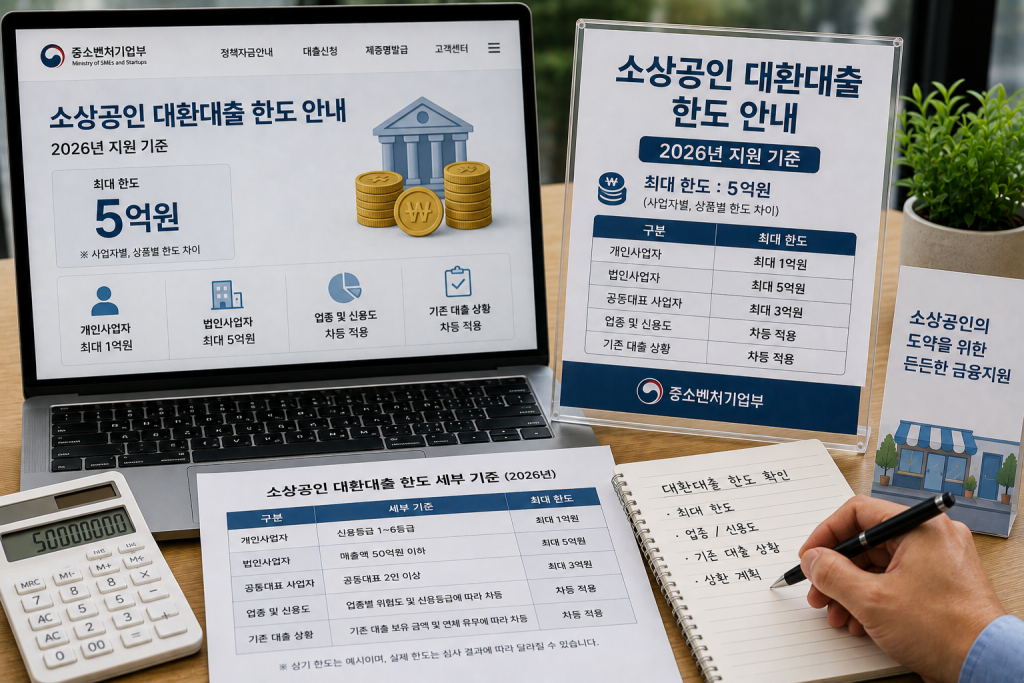소상공인 대환대출 안내 화면과 서류