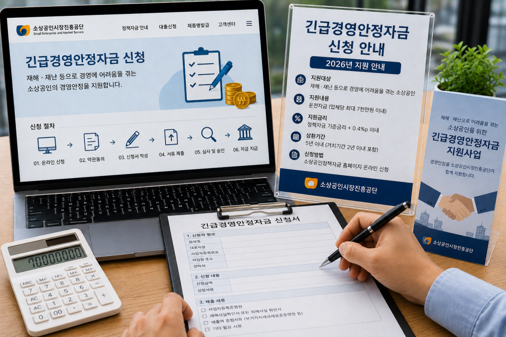 긴급경영안정자금 신청 서류를 작성하는 손