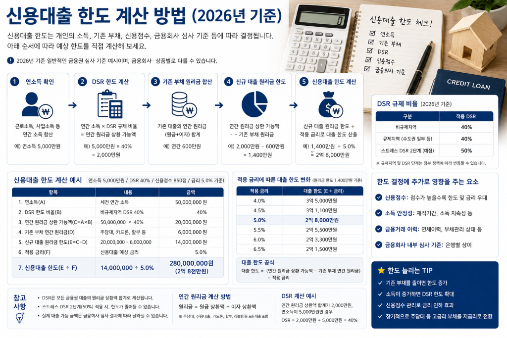 신용대출 한도 계산 방법 인포그래픽