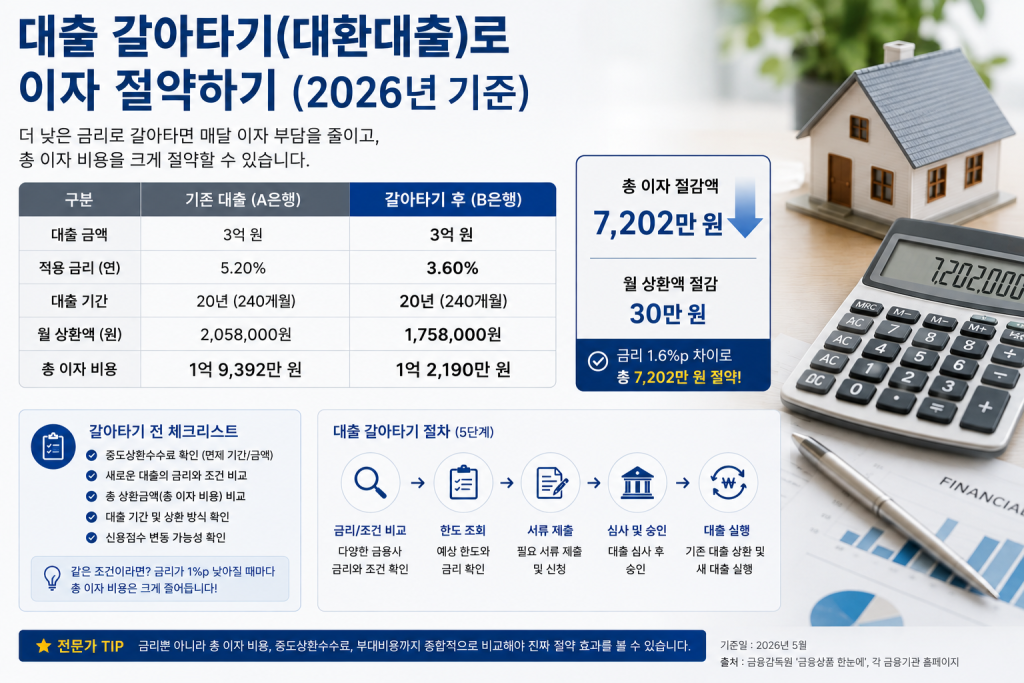 대출 갈아타기 이자 절약 안내 인포그래픽
