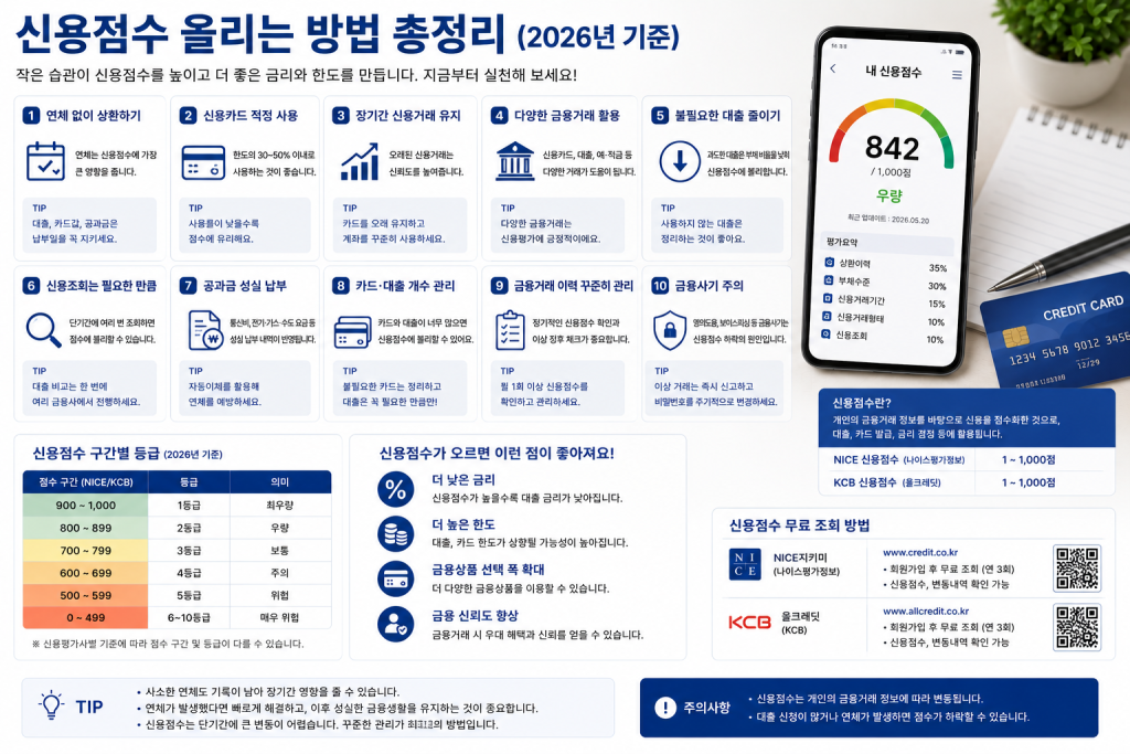 신용점수를 올리는 방법 인포그래픽