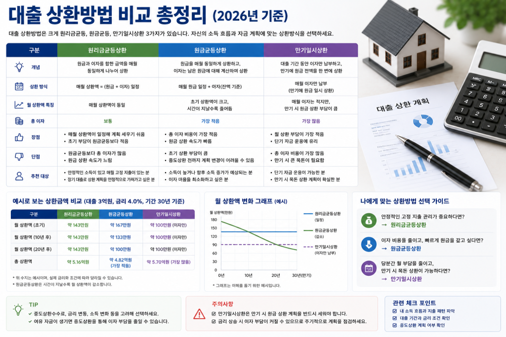 대출 상환방법 비교 인포그래픽